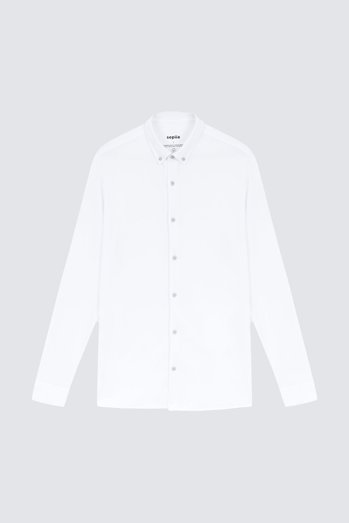 Camisa casual blanca para hombre sin arrugas ni manchas. Manga larga, antiarrugas y antimanchas. Foto prenda en plano