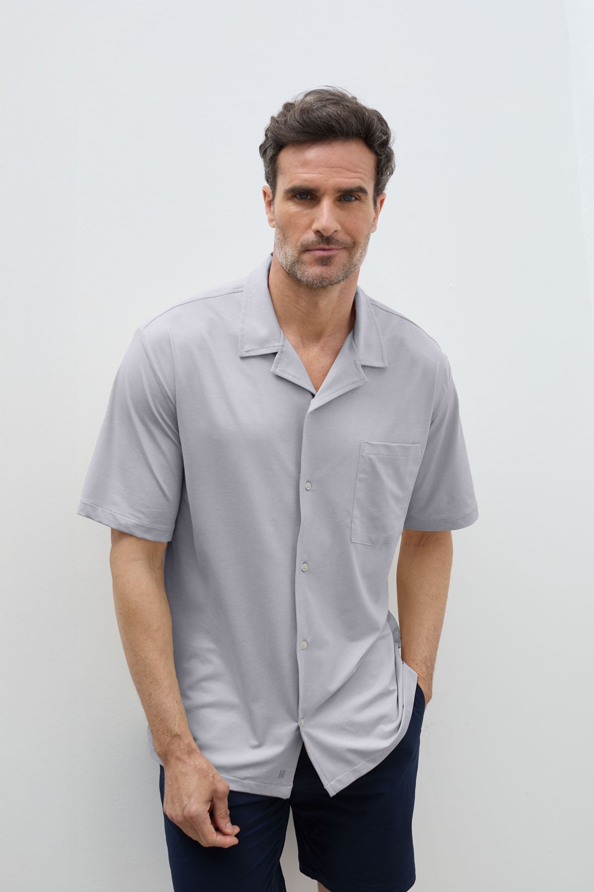 camisa bowling ice manga corta gris melange hombre frente