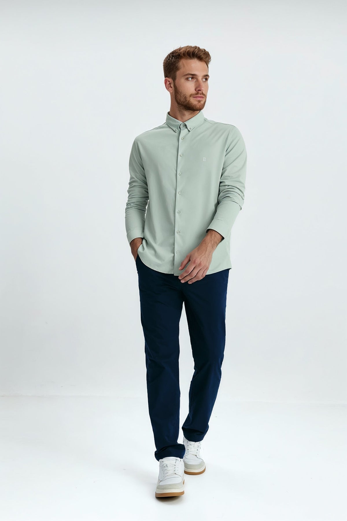 Men's casual shirt milky green regular