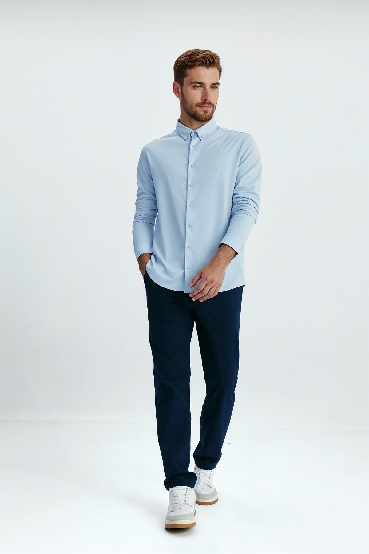 Men's regular casual light blue shirt with logo