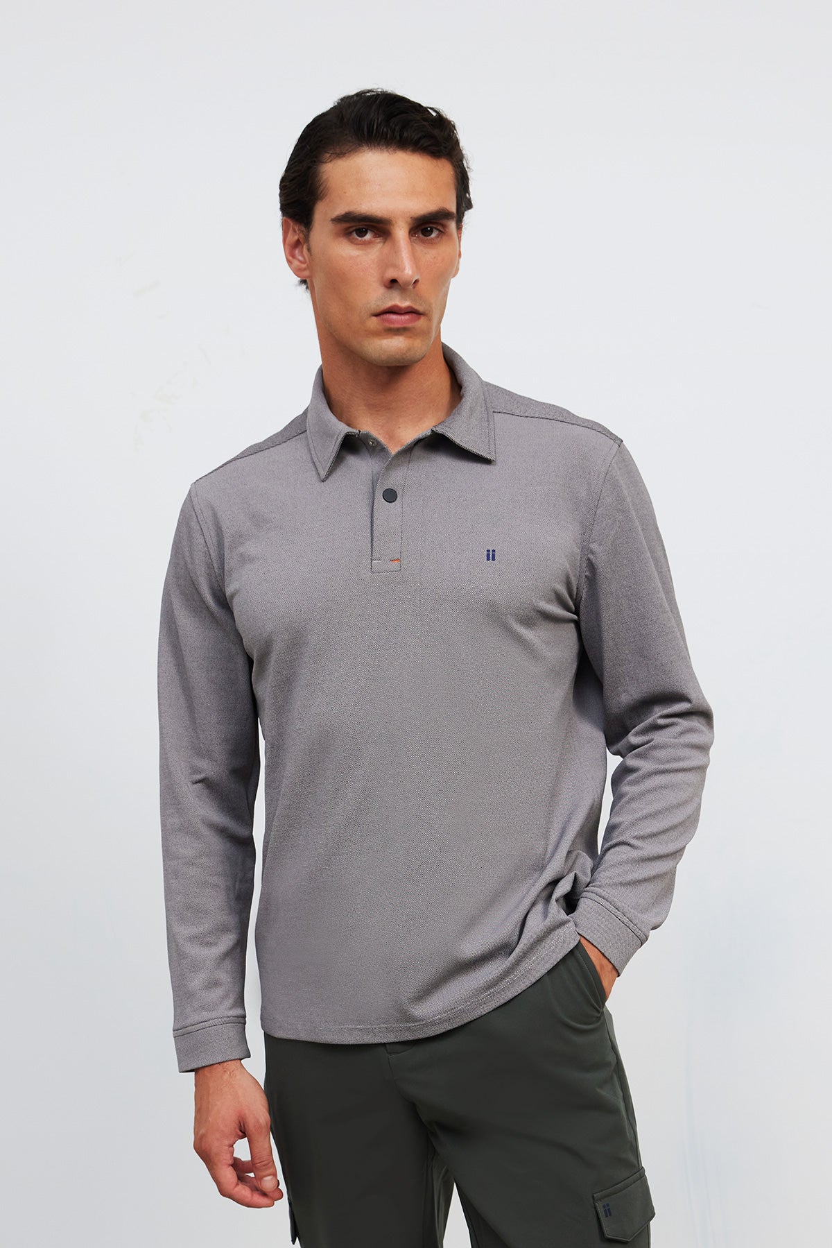 polo manga larga gris oscuro ranger warm plus plano medio