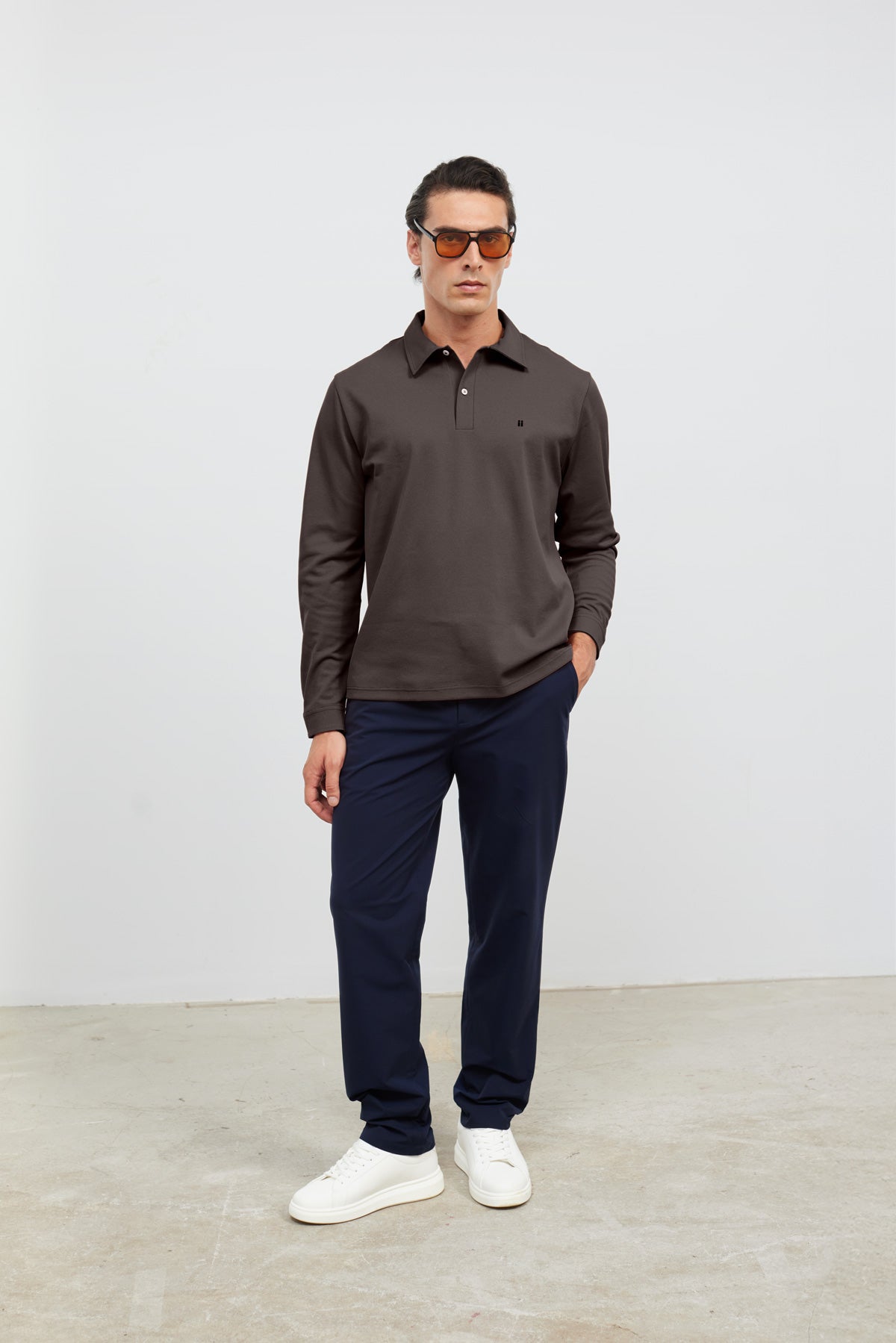 polo manga larga marron oscuro ranger cuerpo entero