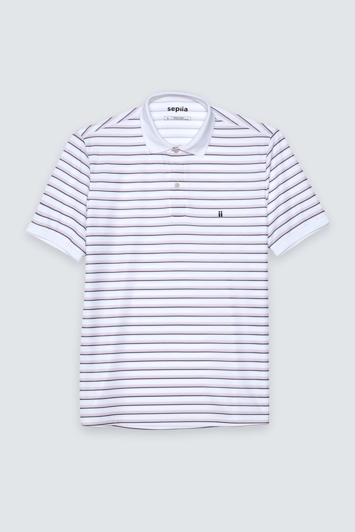 Men's short-sleeved pink striped ribbed polo shirt