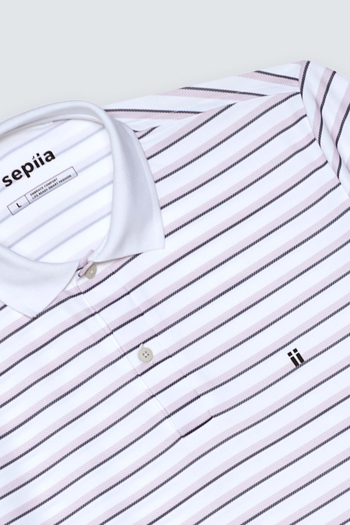 Men's short-sleeved pink striped ribbed polo shirt