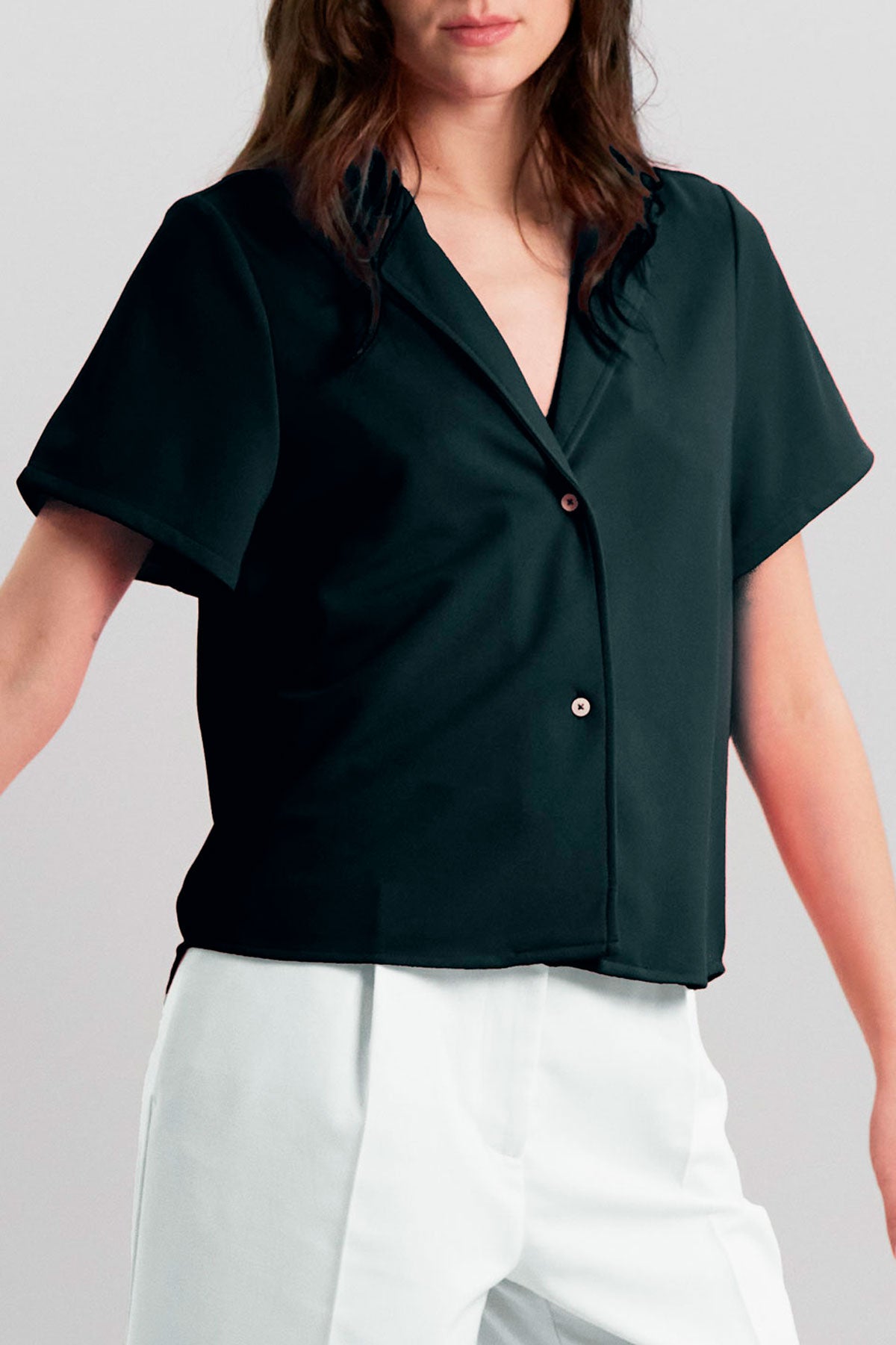 Recycled black short sleeve bowling shirt