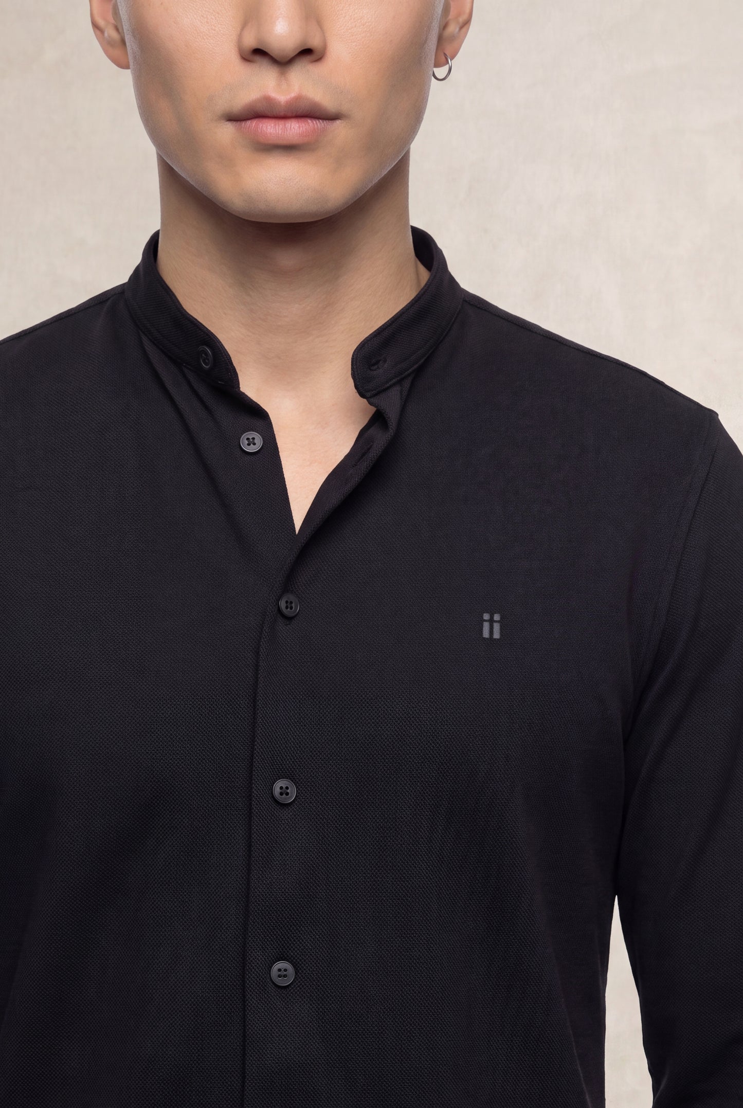Men's casual mandarin collar shirt in black Ranger