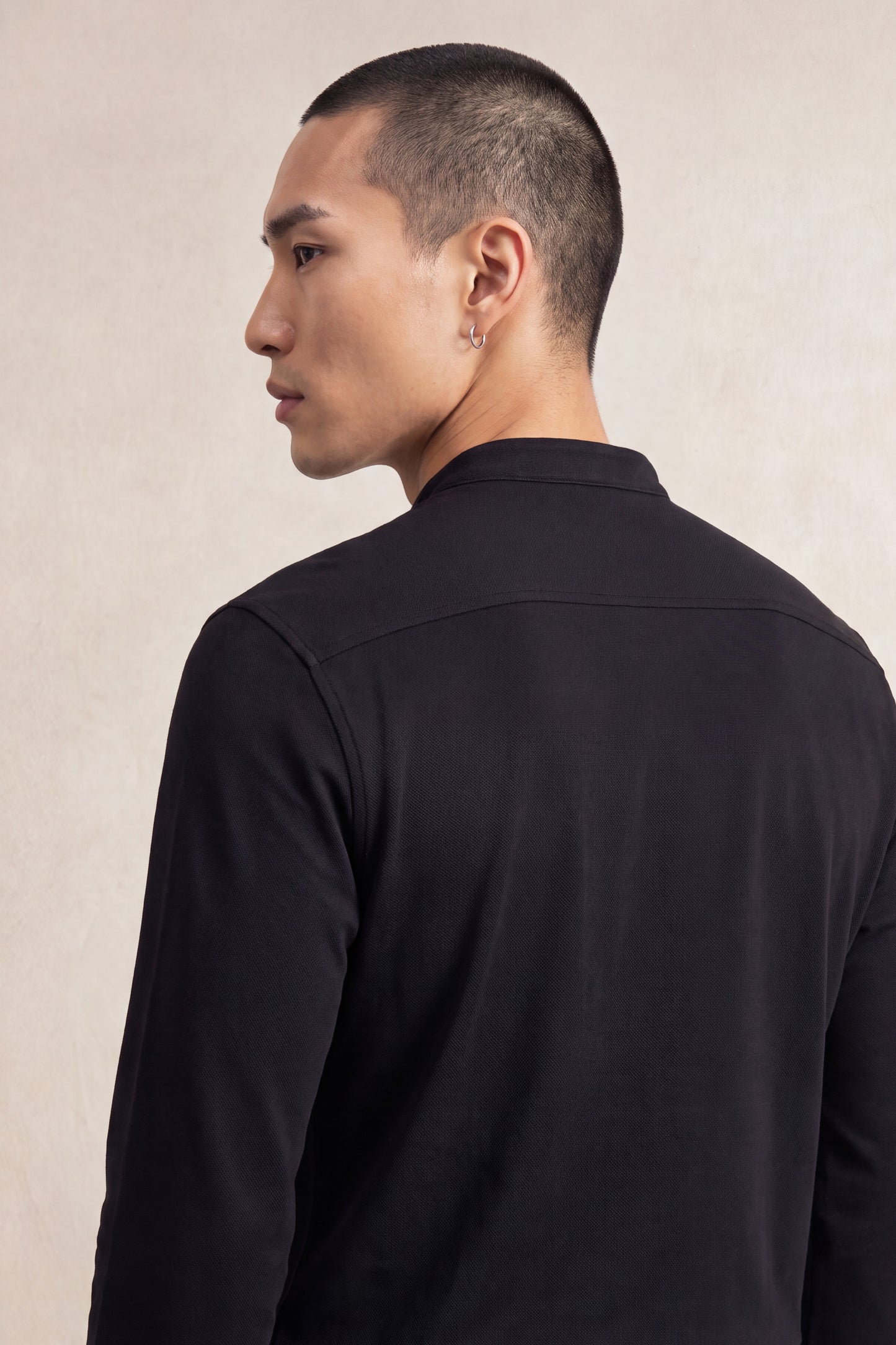 Men's casual mandarin collar shirt in black Ranger