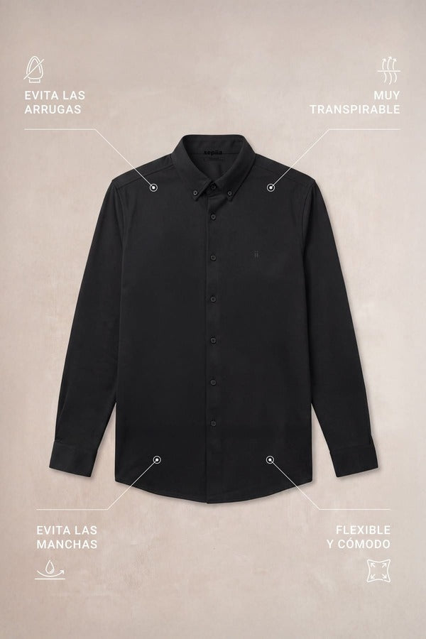 Camisa casual hombre negro regular