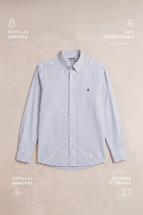 Camisa casual hombre rayas azul regular