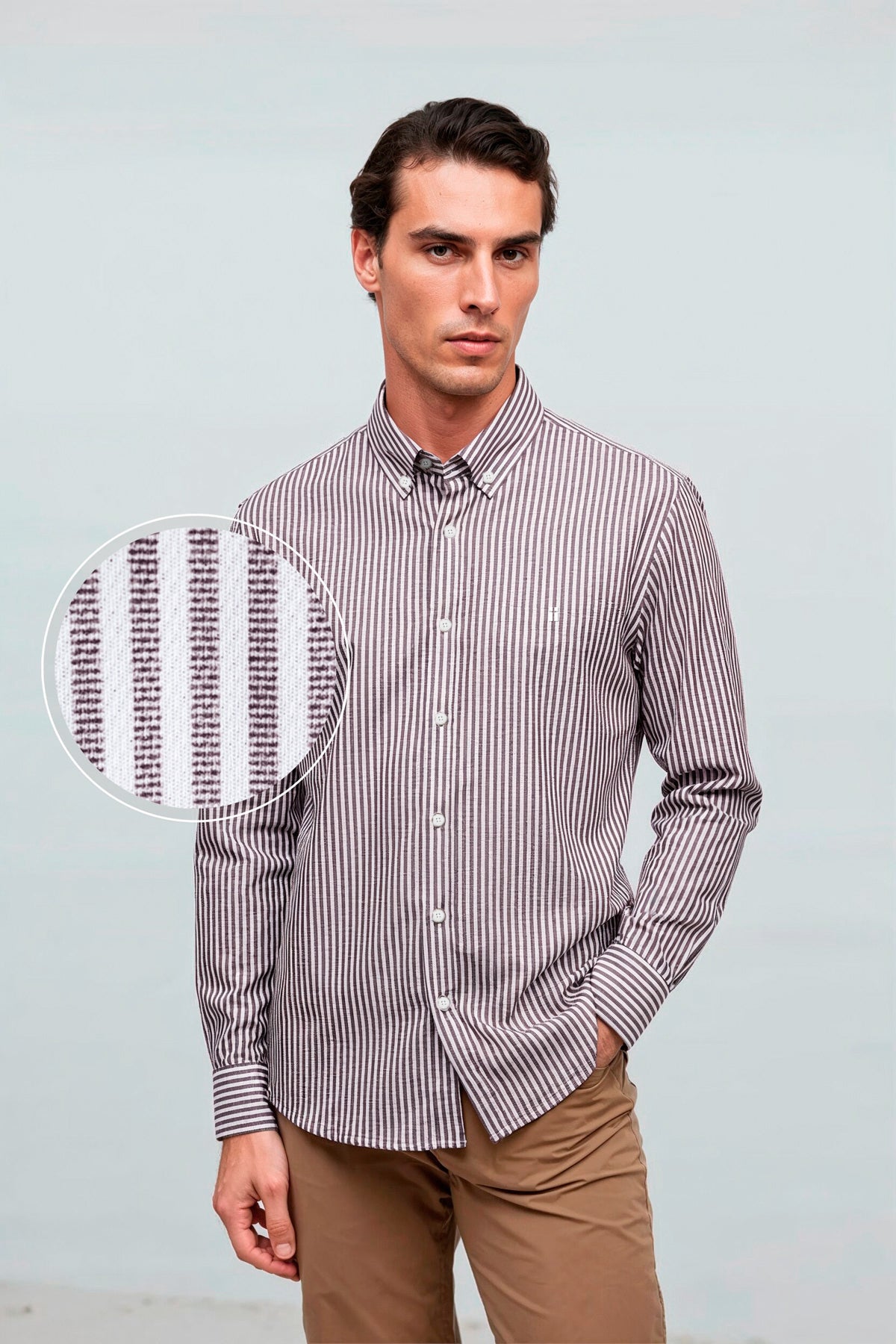 Camisa casual hombre rayas ciruela regular