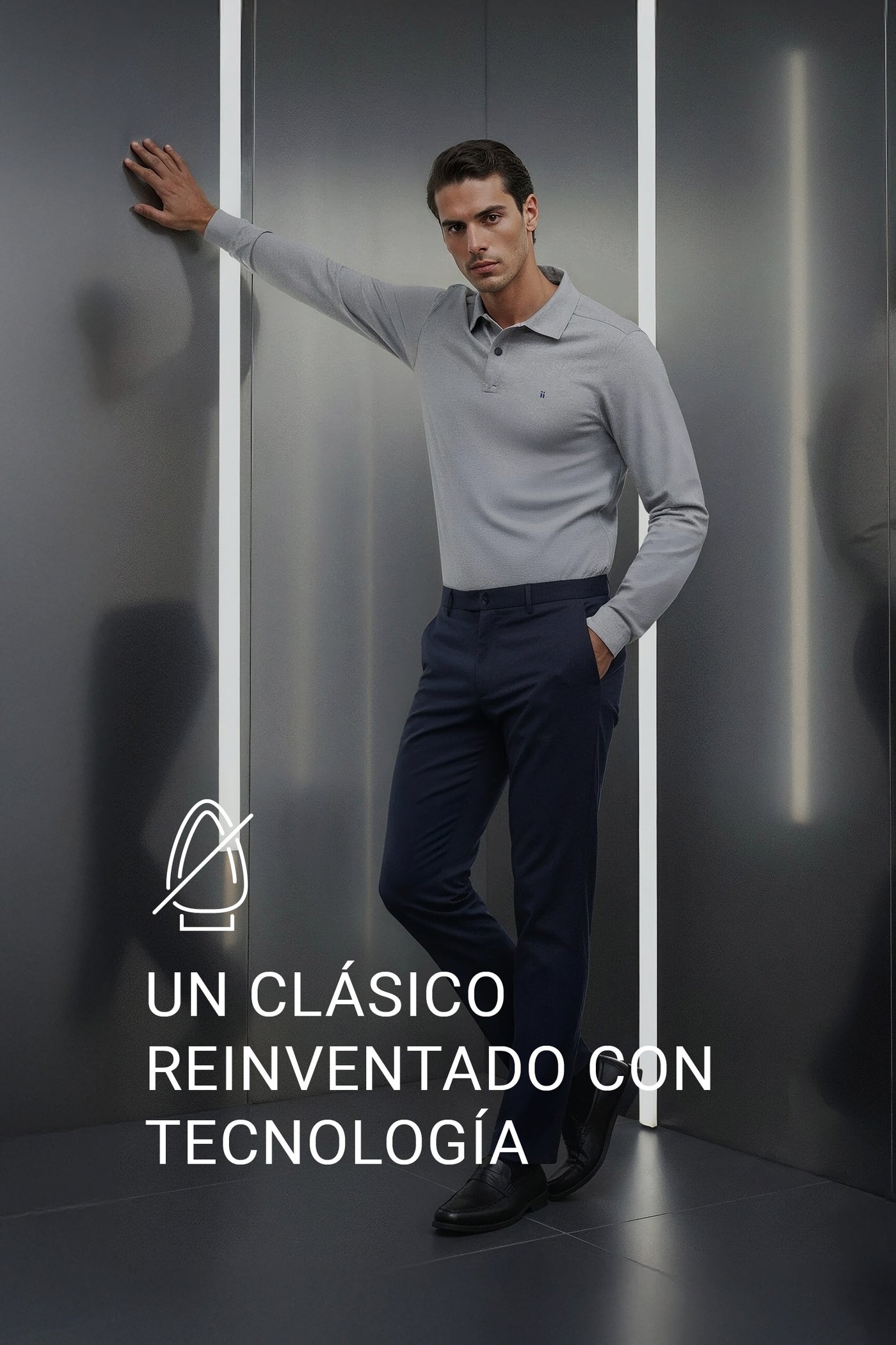 Men's dark grey long-sleeved polo shirt Warm+