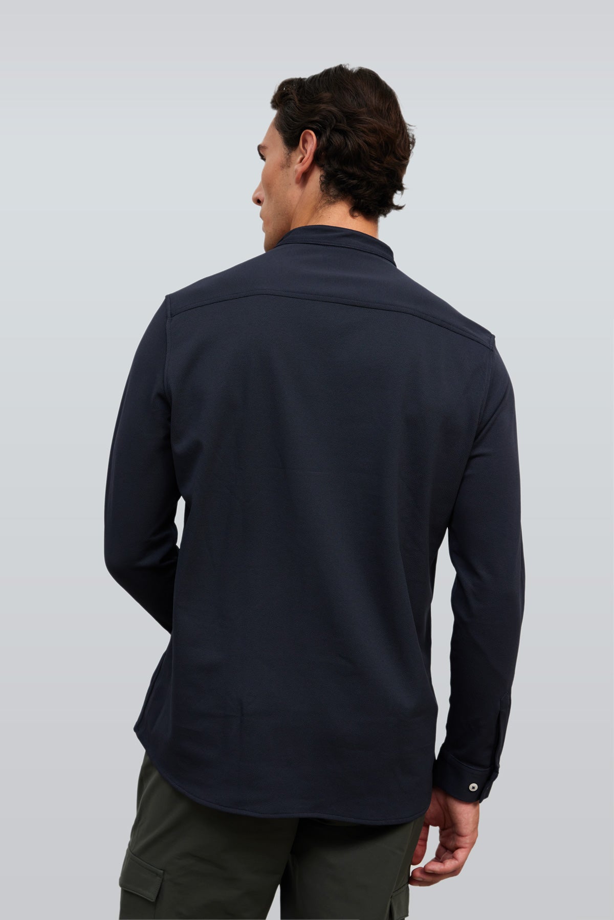 Men's casual navy blue Mao collar shirt Ranger