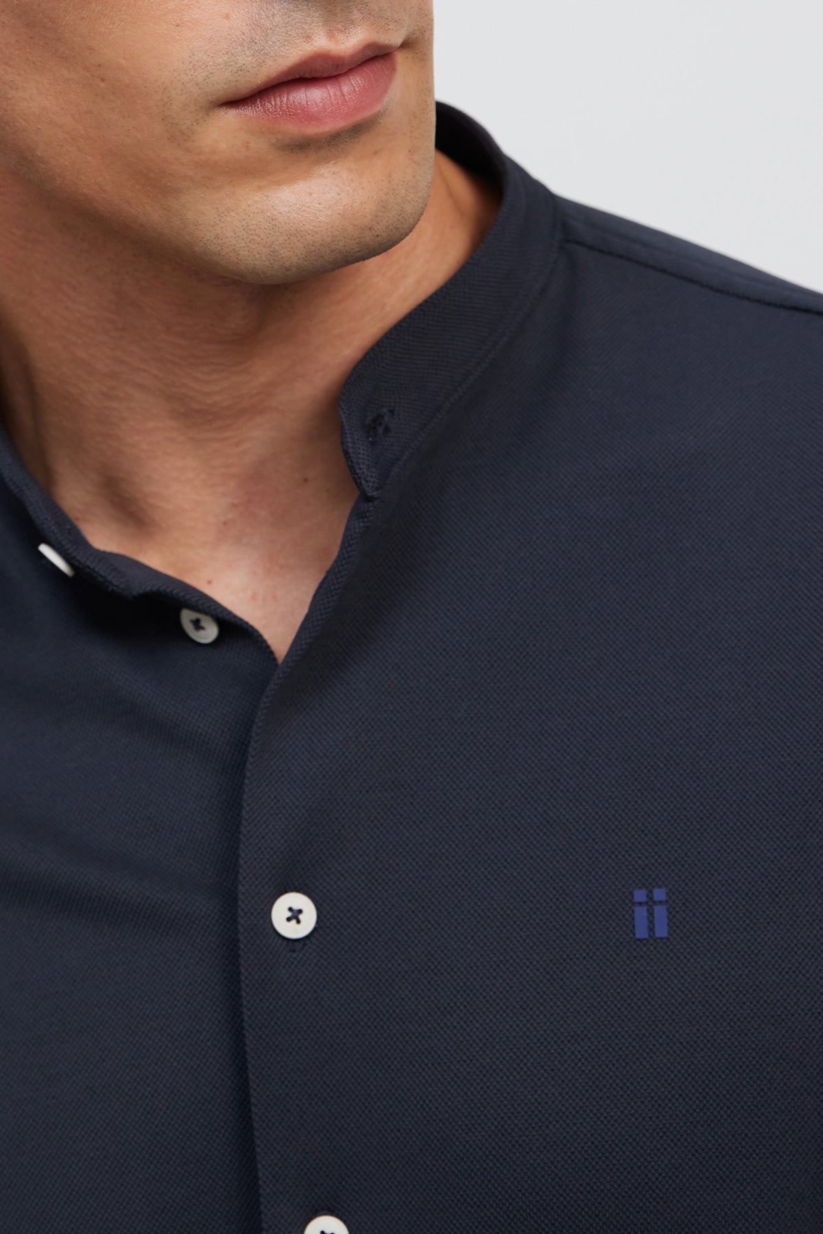 Men's casual navy blue Mao collar shirt Ranger