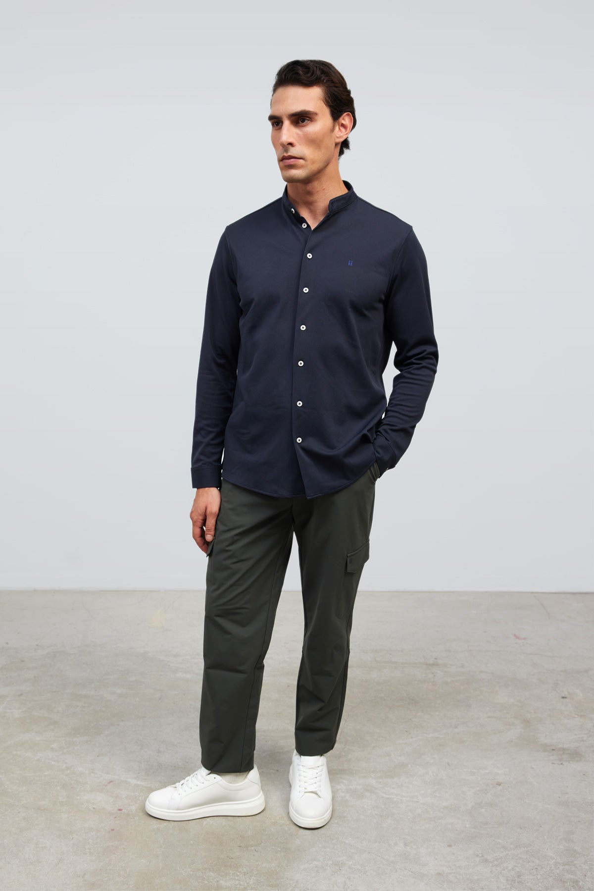 Men's casual navy blue Mao collar shirt Ranger
