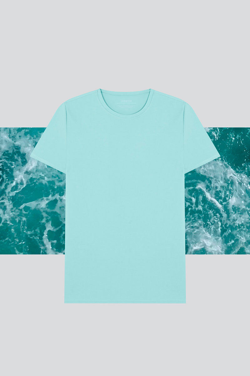 Camiseta ICE de mujer azual aqua de manga corta, antiarrugas y antimanchas. Foto plano