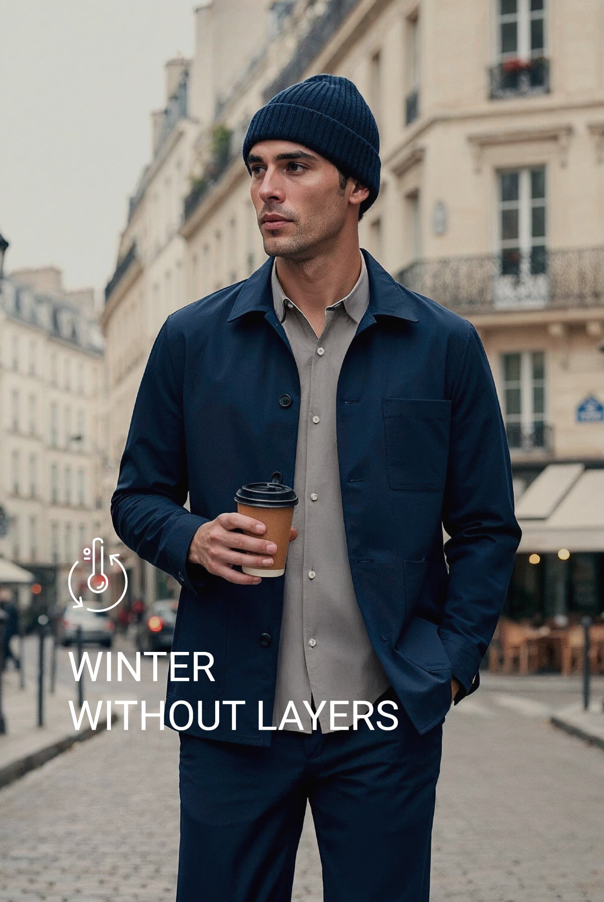 Men's casual gray kentucky collar shirt Warm+