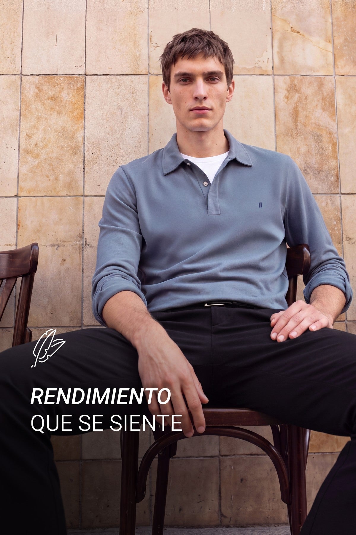 Polo manga larga hombre azul grisaceo Ranger