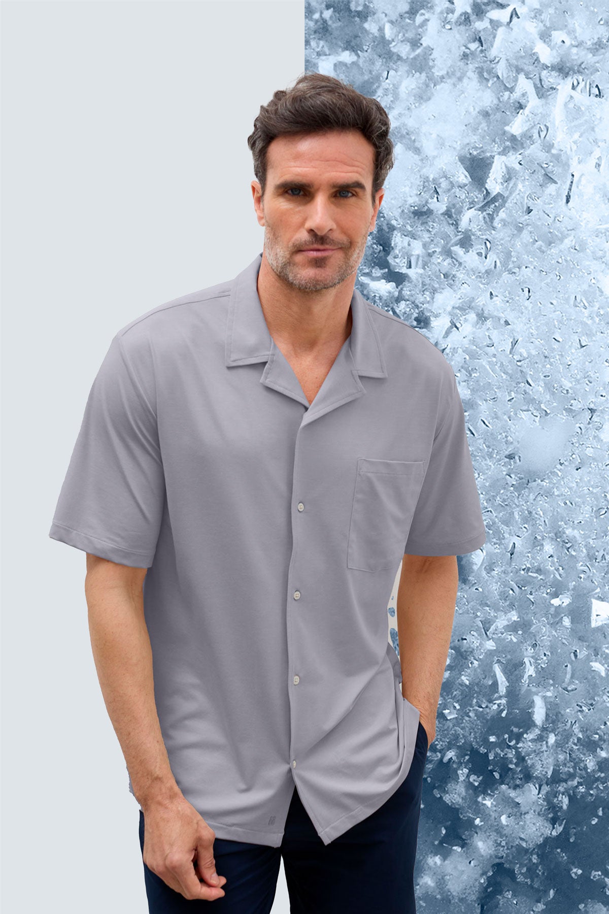 camisa bowling ice manga corta gris melange hombre frente 