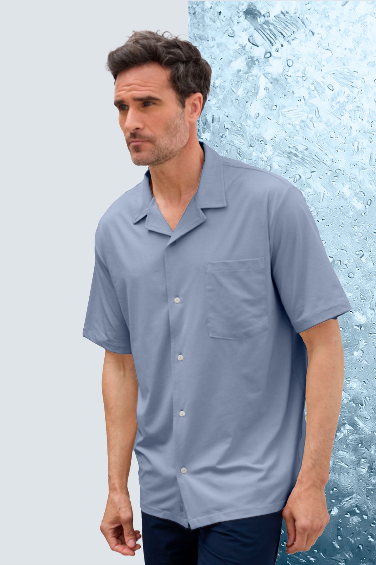 camisa bowling ice manga corta azul melange hombre frente 