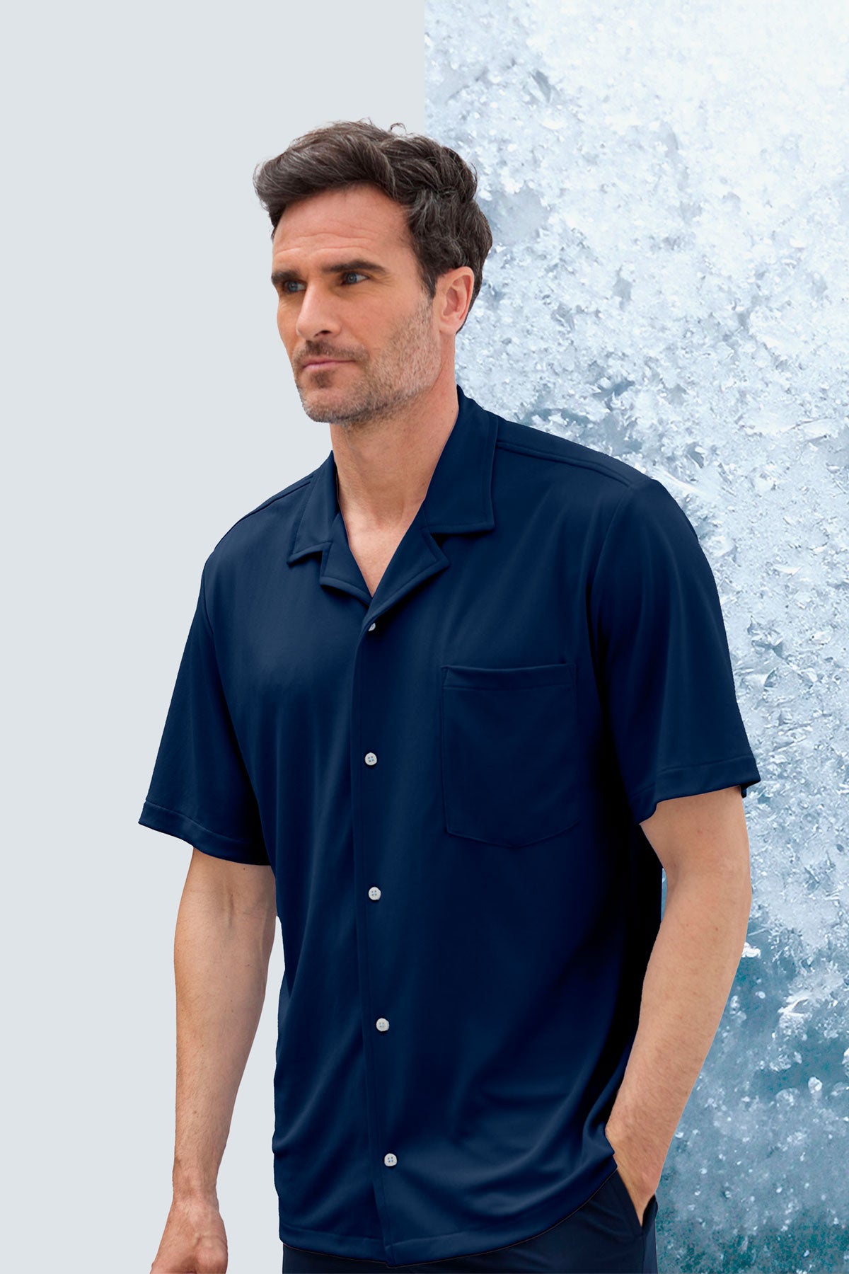 camisa bowling ice manga corta azul navy hombre frente 