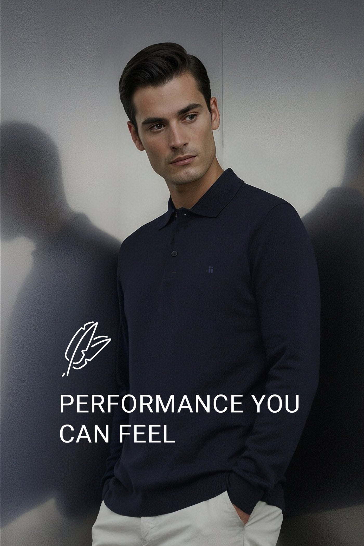 Men's long-sleeved polo shirt in navy blue Warm+