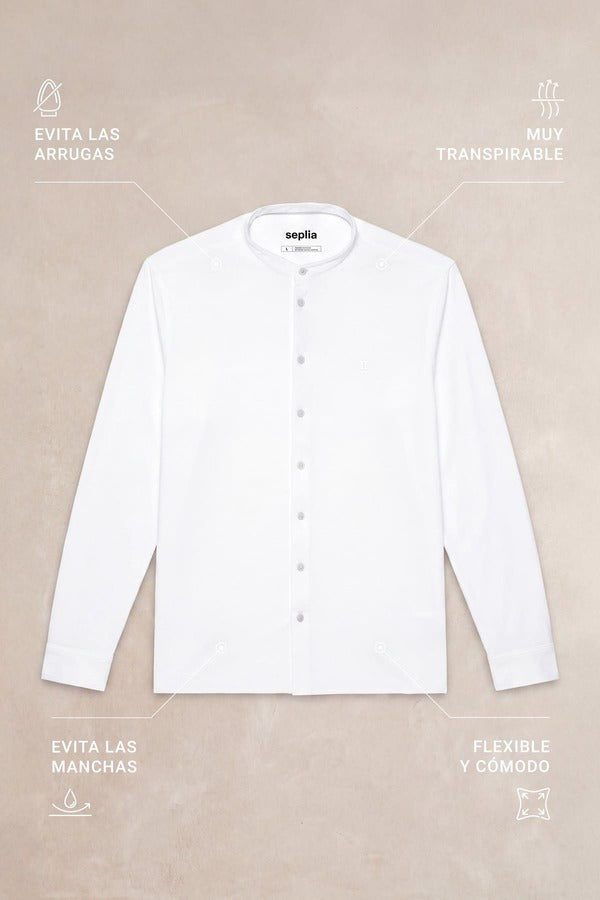 Camisa casual cuello mao hombre blanco regular
