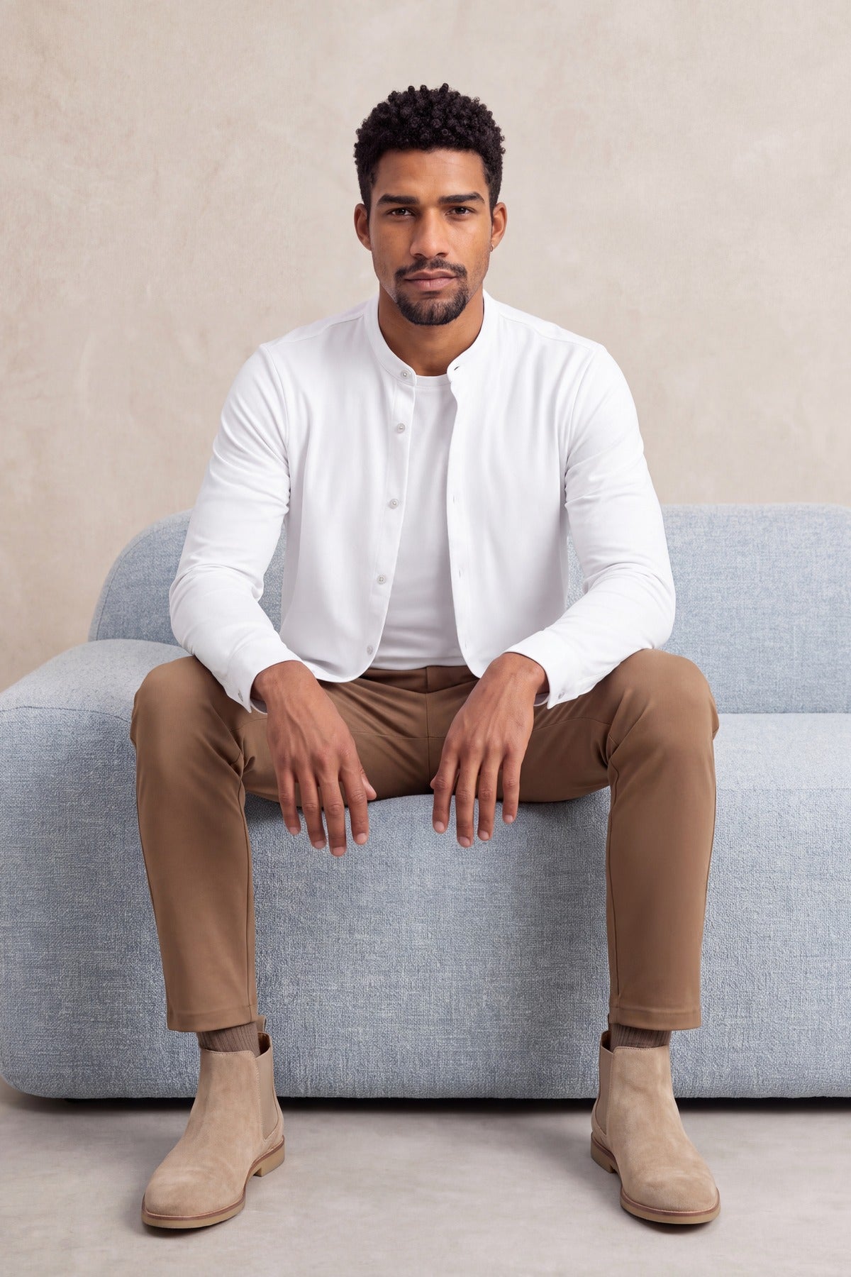 Camisa casual cuello mao hombre blanco regular