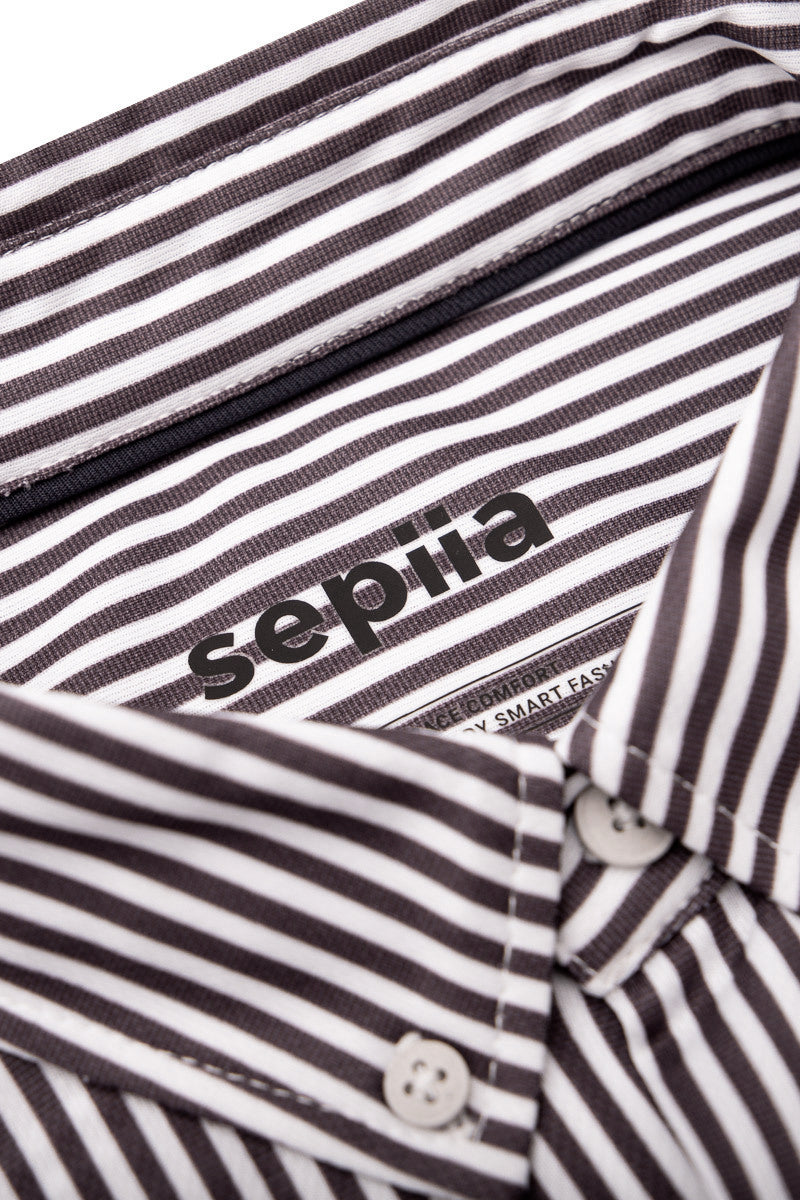 Camisa casual hombre rayas ciruela regular