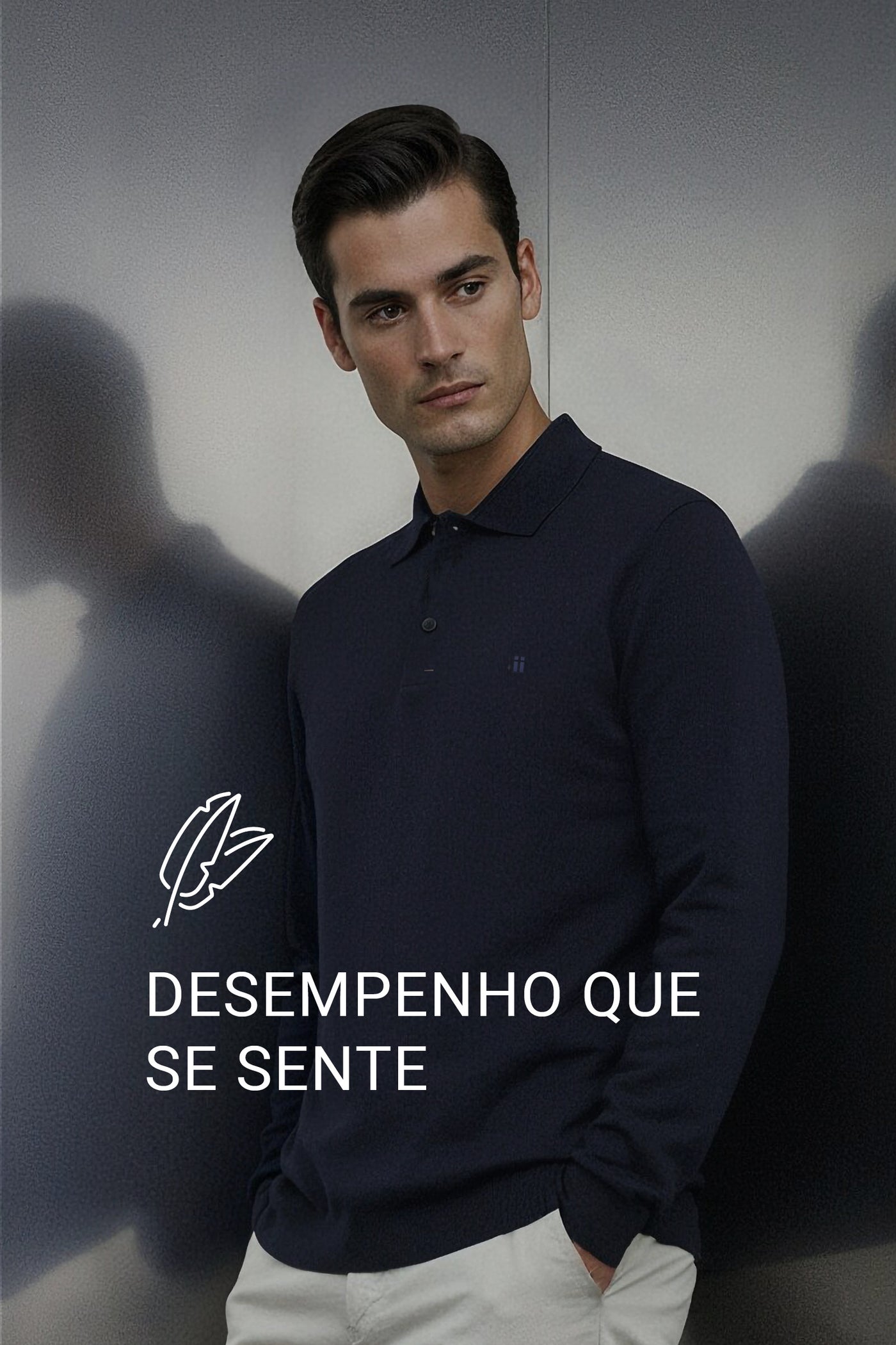 Polo de manga comprida para homem, azul marinho Warm+