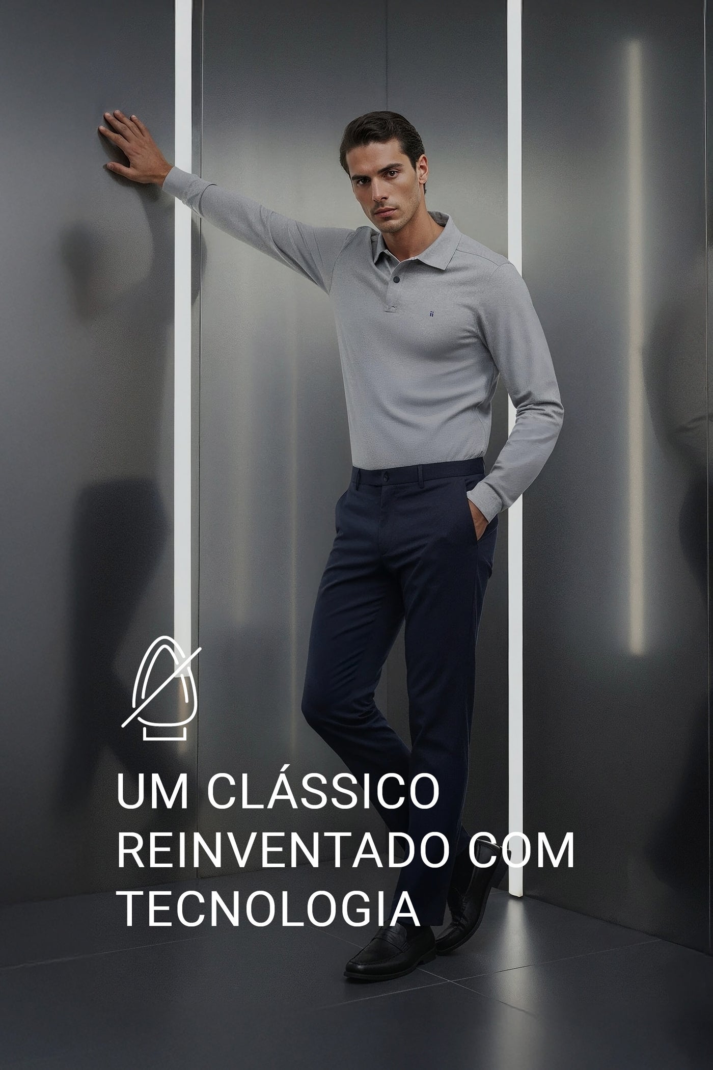 Polo de manga comprida para homem cinza escuro Warm+