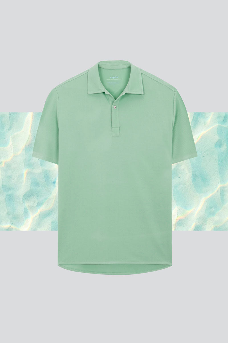  Polo ICE manga corta para hombre en verde freeze de Sepiia, comodidad y elegancia para tu día a día. Foto plano