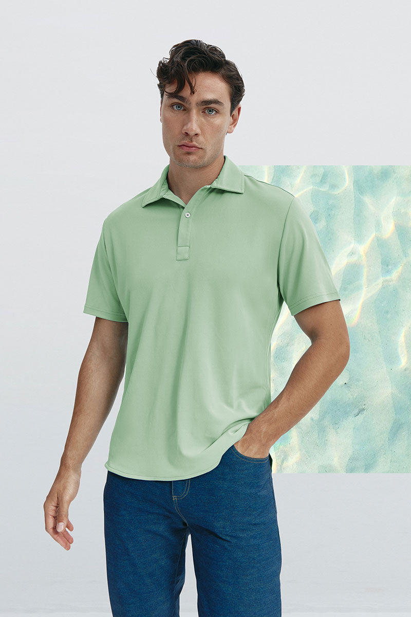  Polo ICE manga corta para hombre en verde freeze de Sepiia, comodidad y elegancia para tu día a día. Foto frente