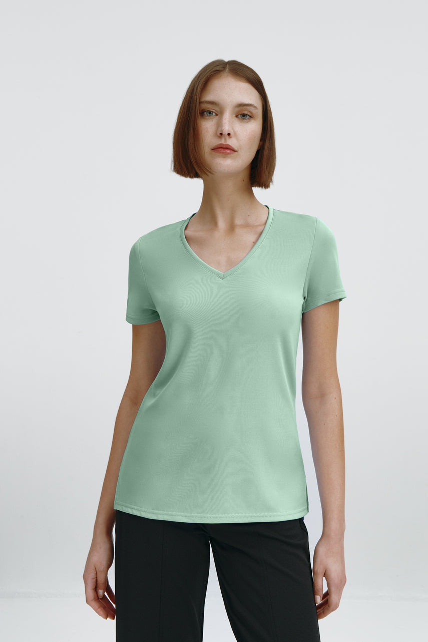 Camiseta mujer escote pico verde jade