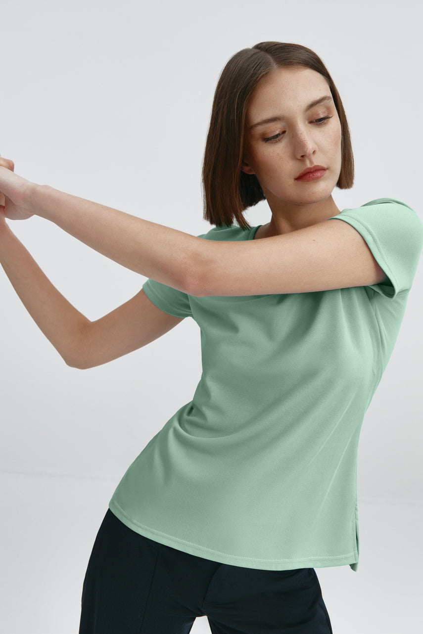 Camiseta mujer escote pico verde jade
