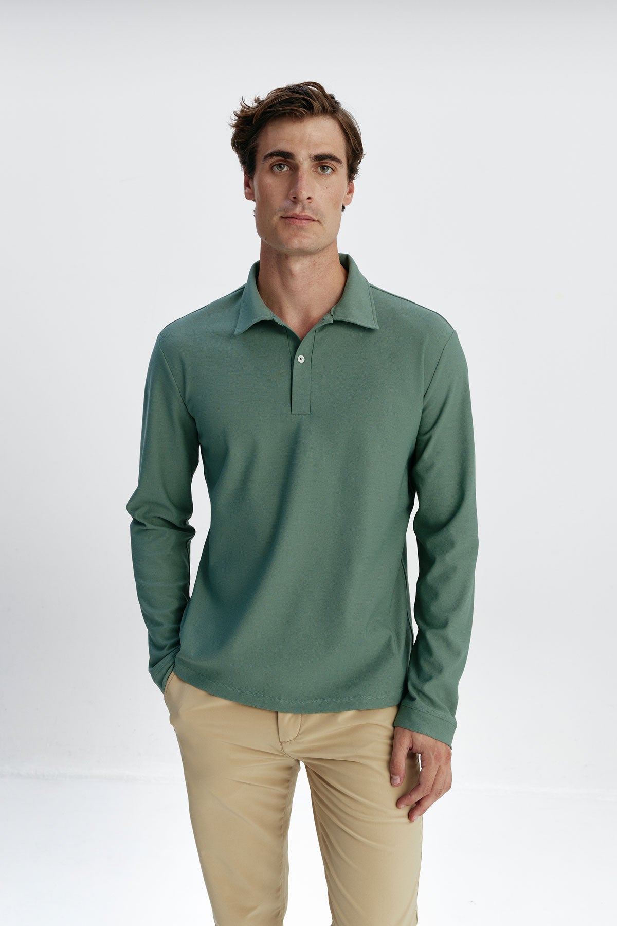 Camisa polo masculina verde de manga comprida Avenue Ranger