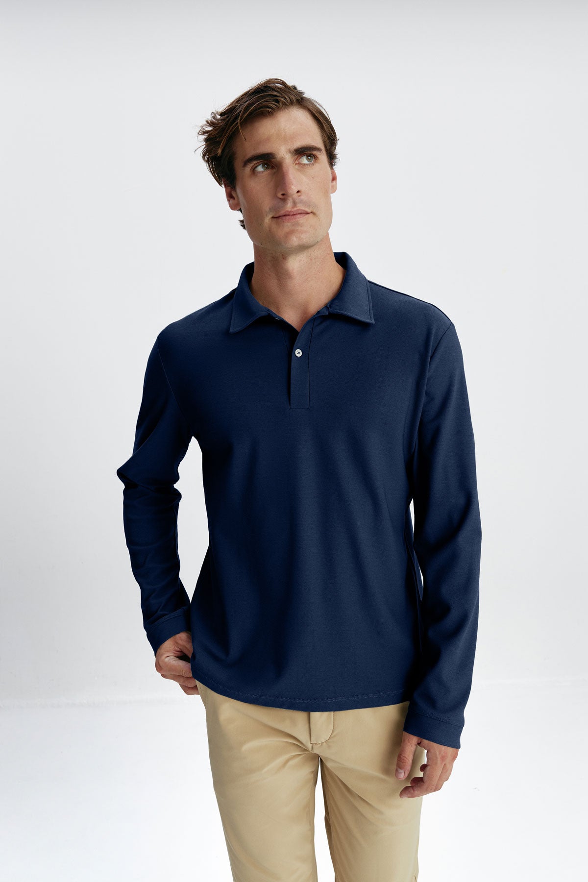 Men's long sleeve polo shirt in sapphire blue Ranger