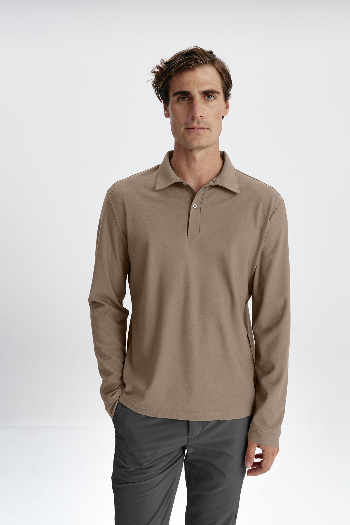 Polo de hombre manga larga café Ranger