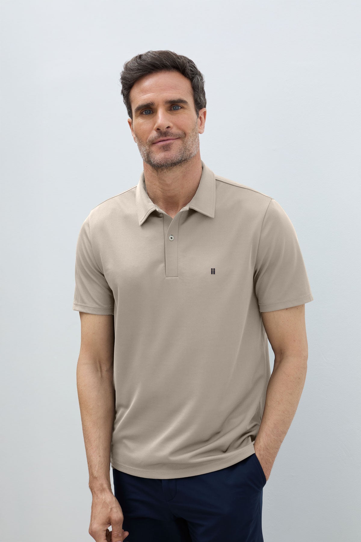 polo manga corta beige hombre frente 