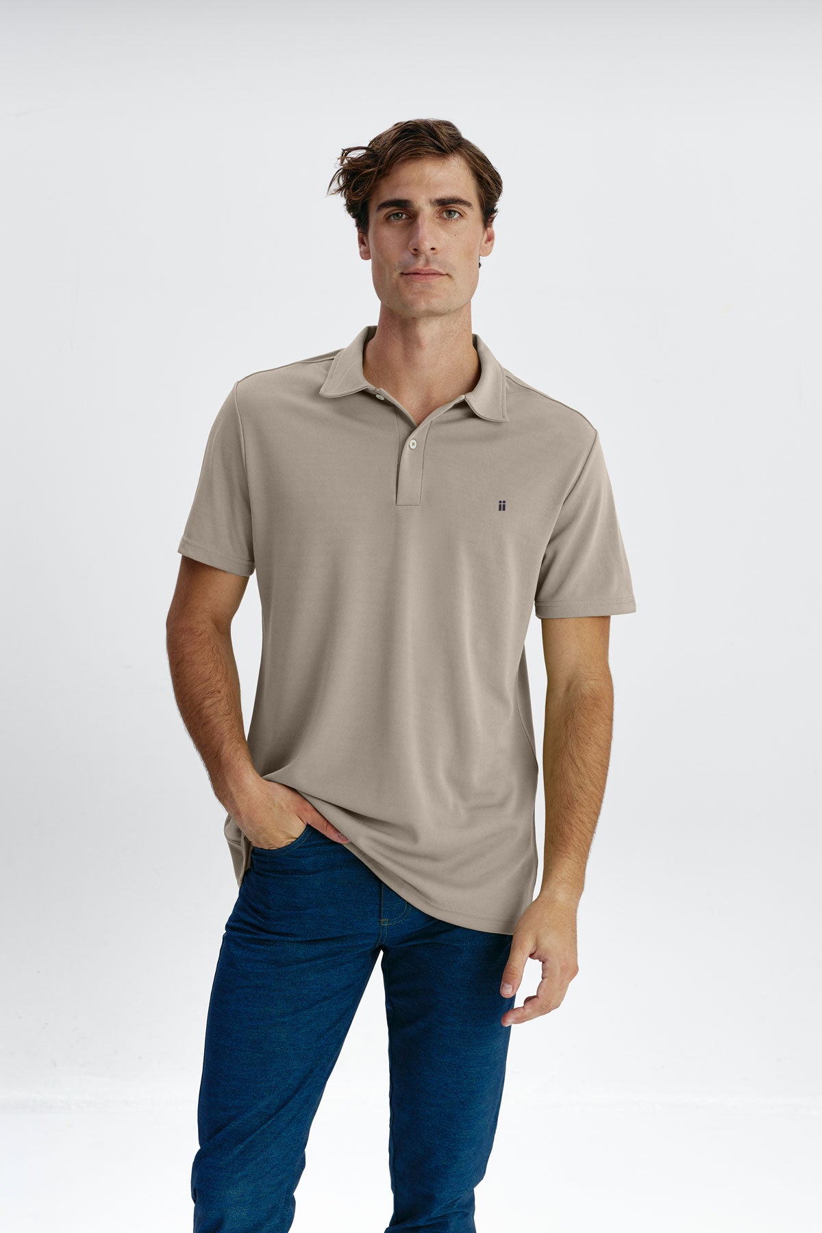 polo manga corta beige hombre frente