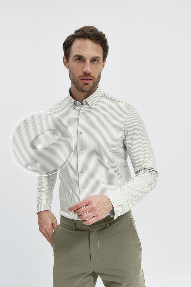 Men's casual shirt with green stripes, regular fit