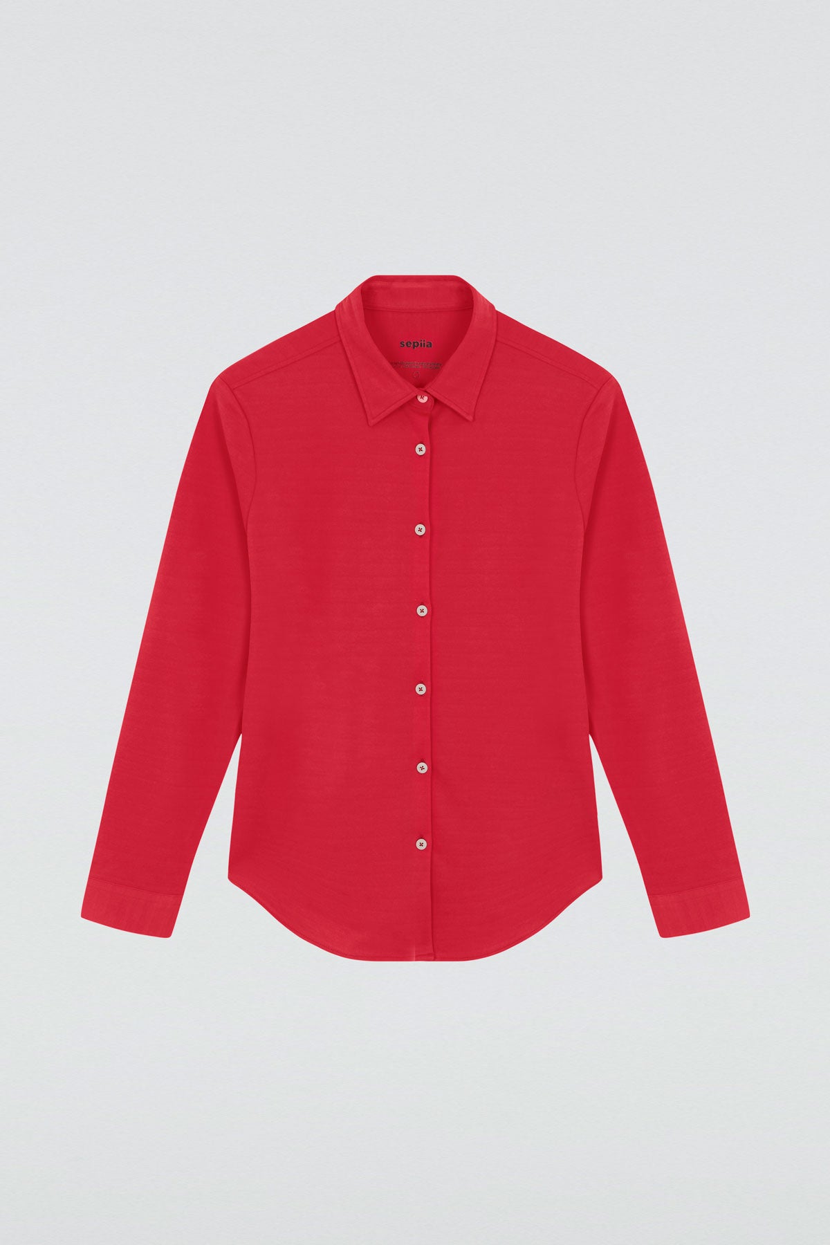 Camisa rojo atlanta oversize de Sepiia, elegante y resistente a manchas y arrugas. Foto plano