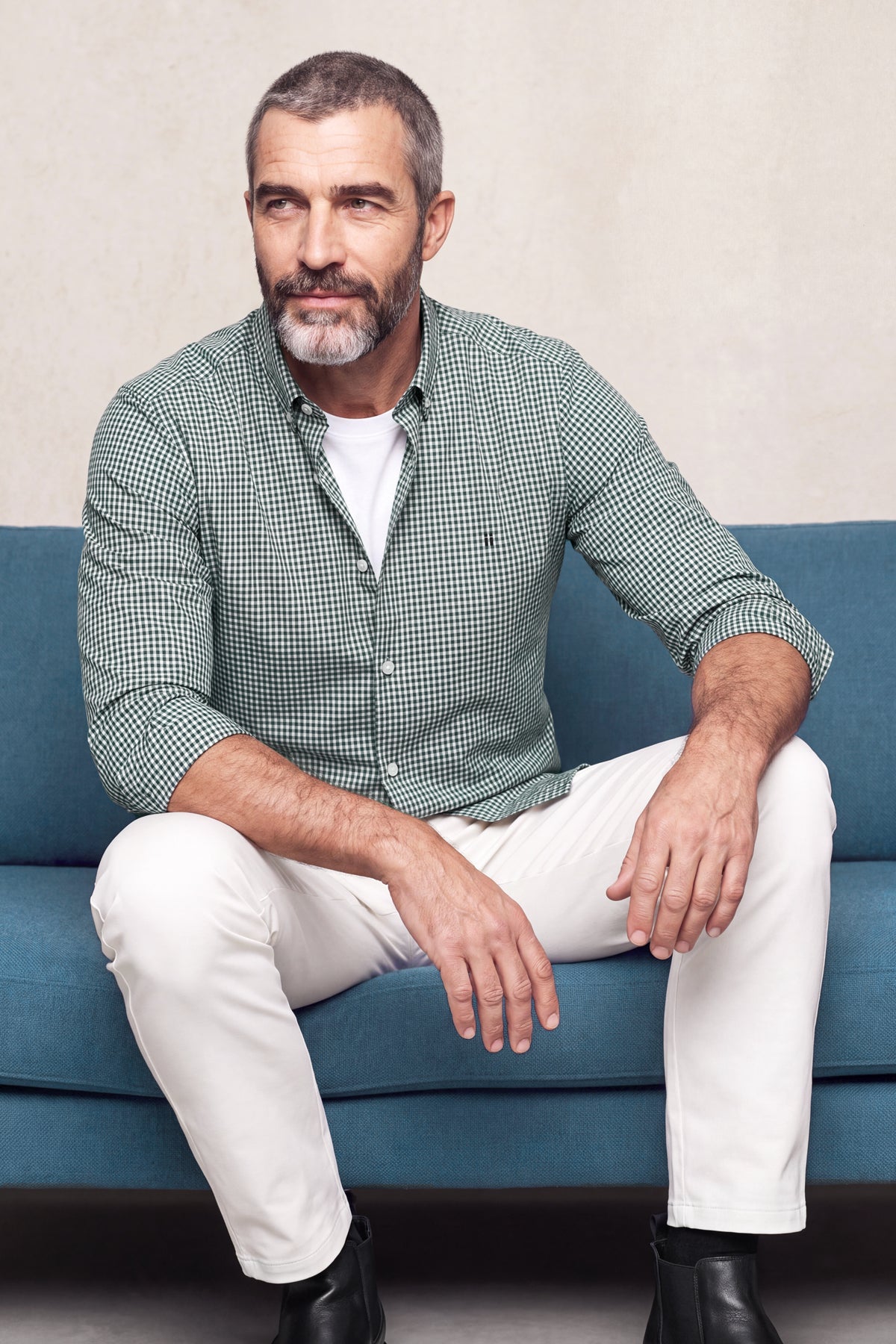 Camisa casual hombre estampado vichy verde