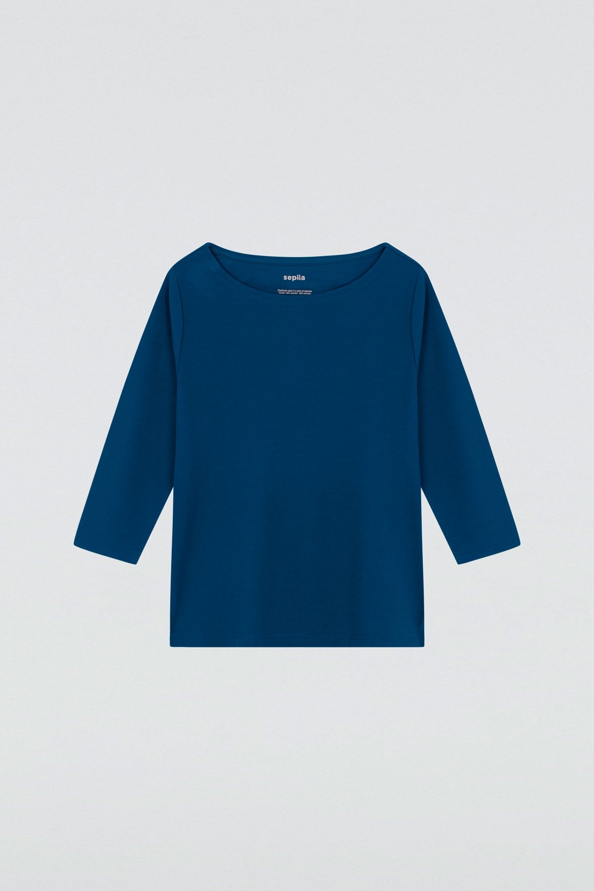 Camiseta cuello barco azul tormenta mujer