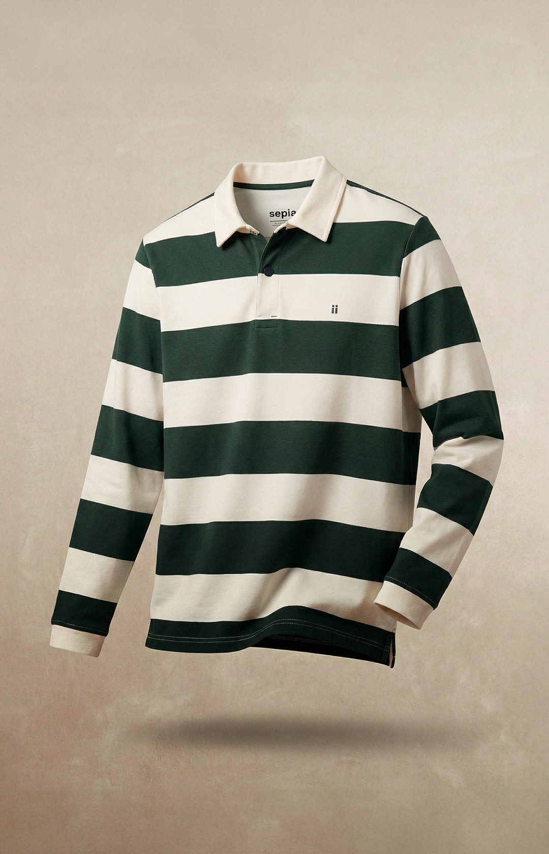 Polo manga larga hombre estampado rayas azul marino perfil