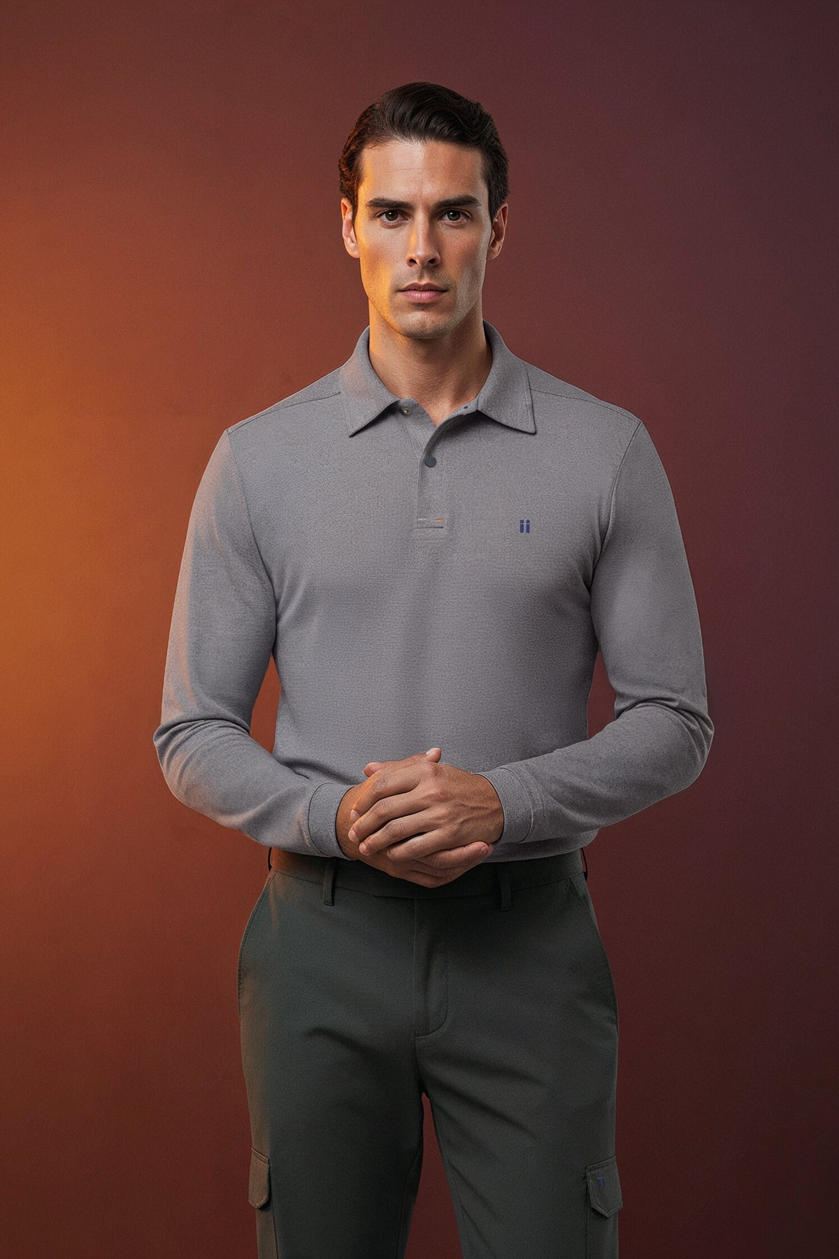 polo manga larga gris oscuro ranger warm plus plano medio