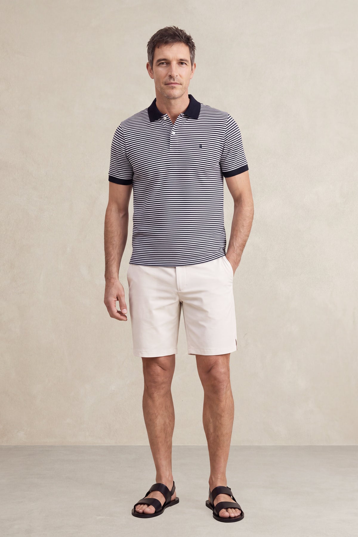 Men's short-sleeve polo shirt with navy blue striped Ranger print