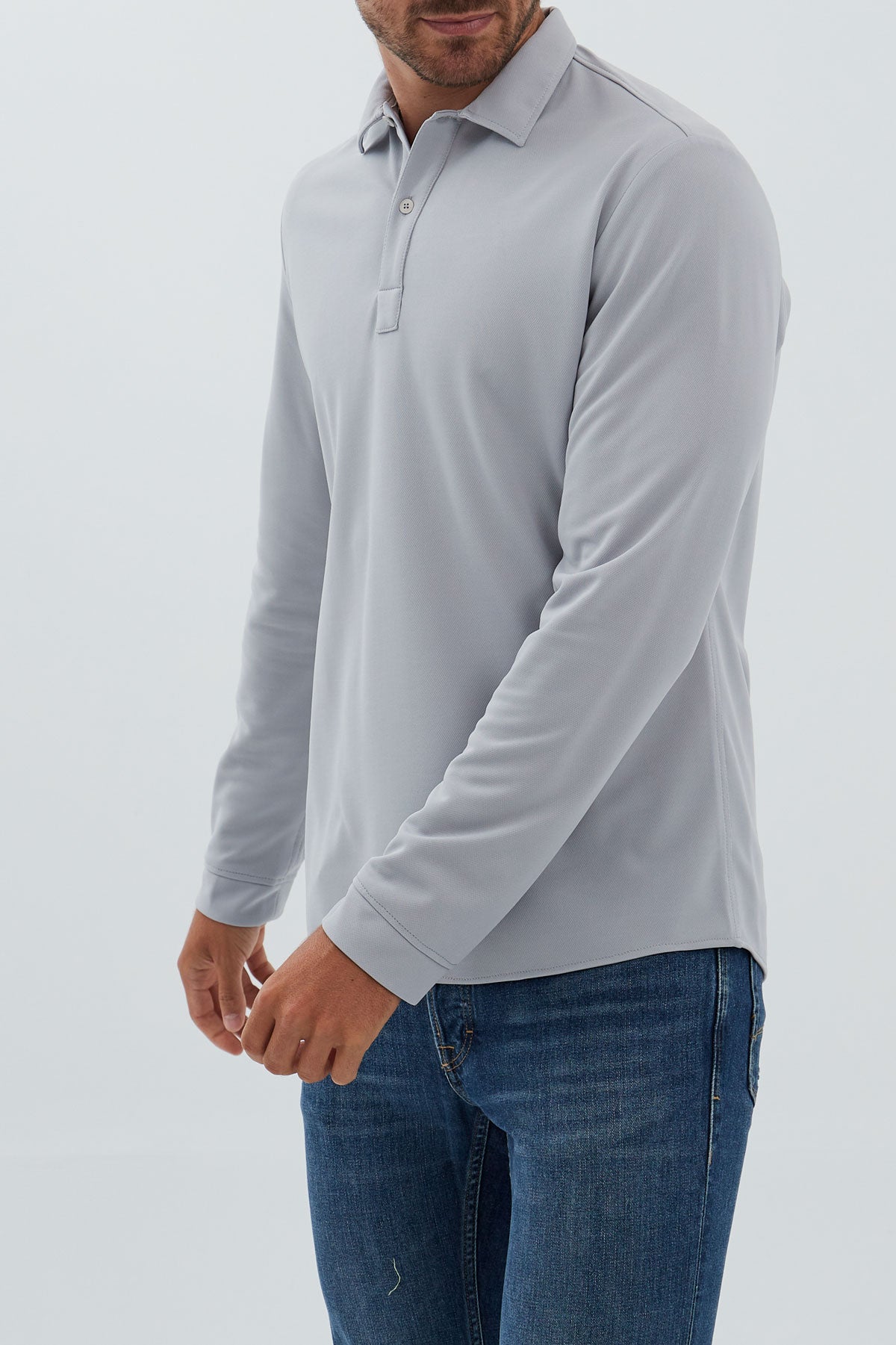 Polo manga larga gris bruma