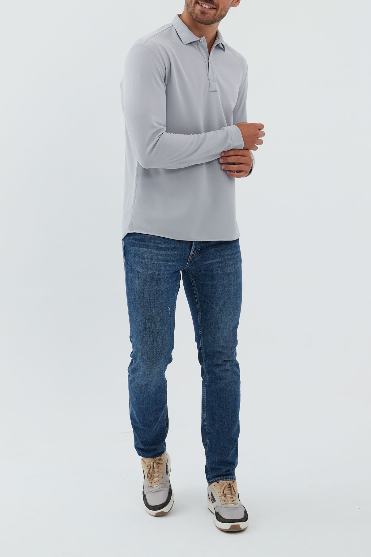 Polo manga larga gris bruma