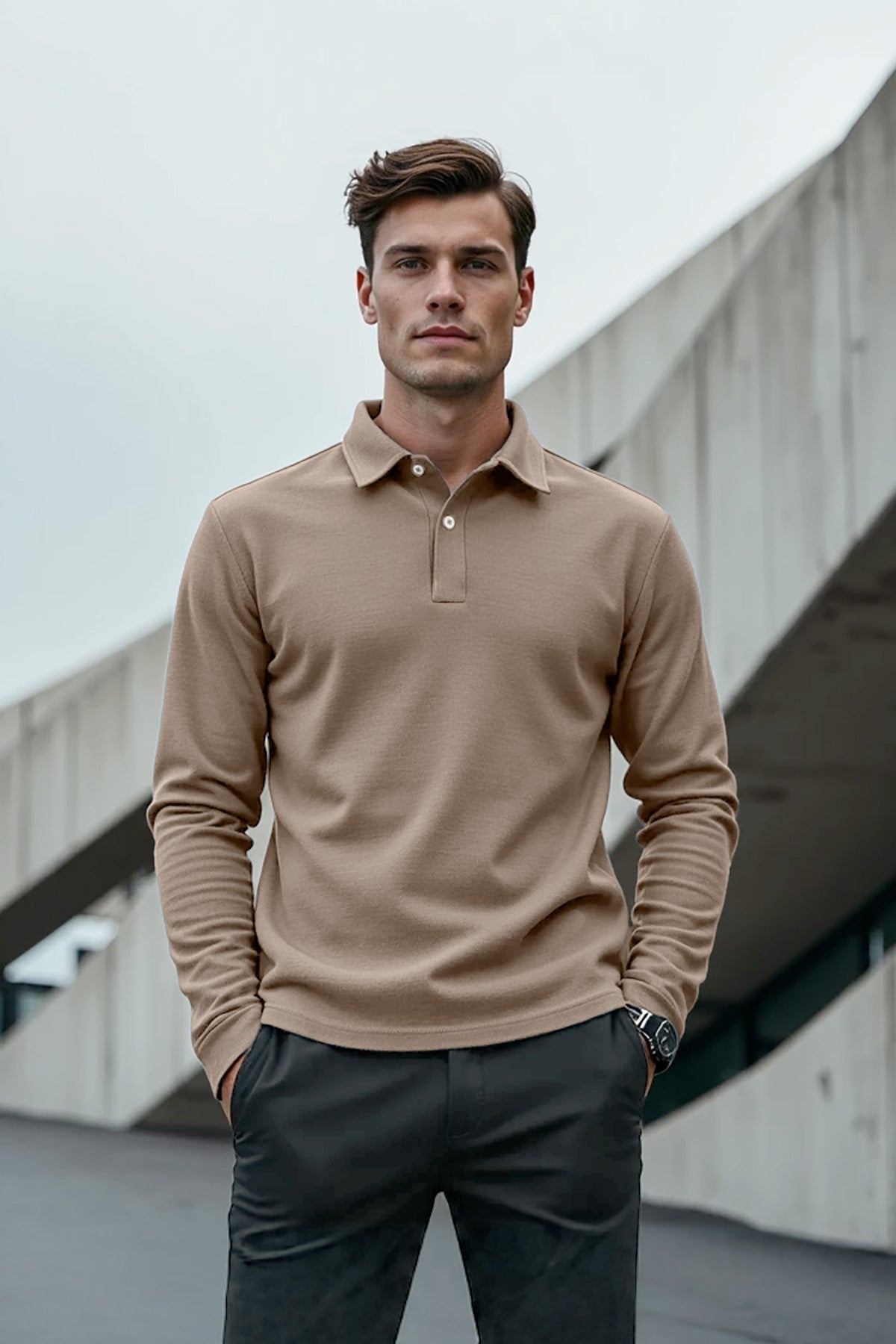 Men's long sleeve polo shirt brown Ranger