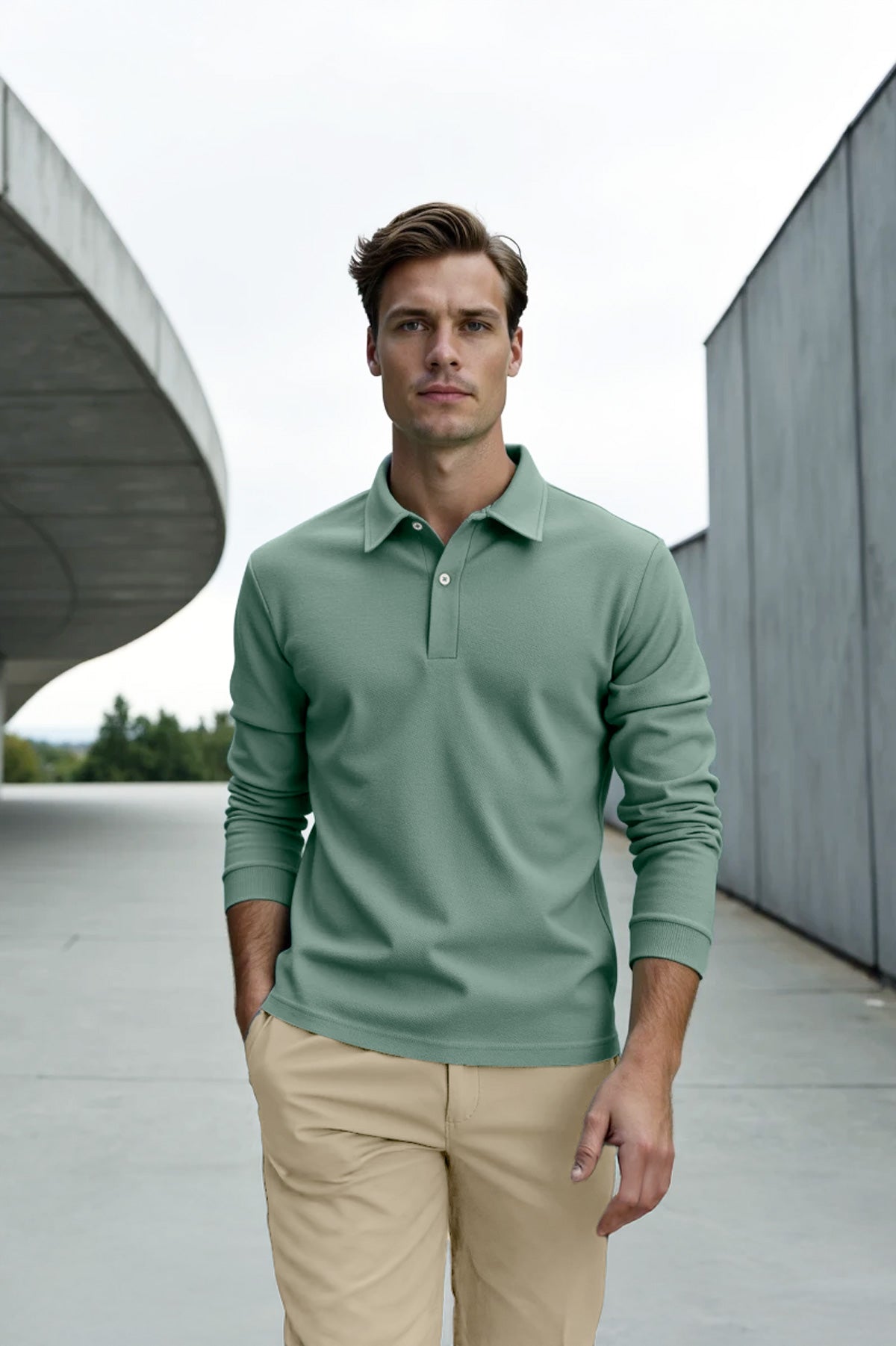 Green avenue Ranger men s long sleeve polo shirt Sepiia